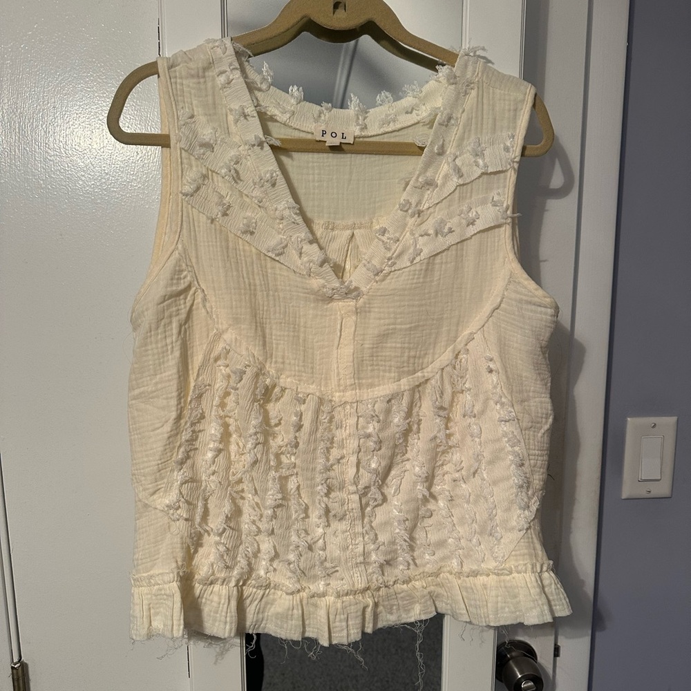 POL Ivory Textured Sleeveless Blouse
